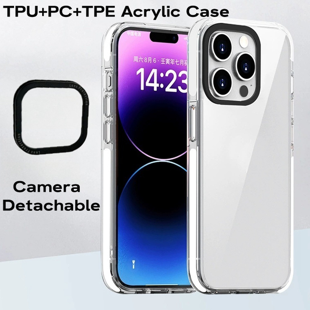 Acrylic TPU+PC Magnetic Wireless Charging Clear Anti-Fingerprint Phone Case Detachable Lens for 17/16/15/14/13 Custom Case