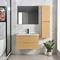 Meuble-lavabo mural moderne en contreplaqué étanche avec miroir LED, design écologique et construction durable pour salle de bain