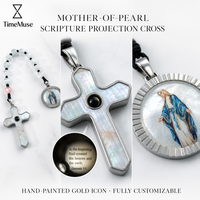 Bracelet en perles de cristal avec pendentif Vierge Marie catholique et croix à projection avec passage biblique