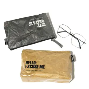 Water Proof Washable Kraft Paper Pouch Cosmetic With Pvc Film Bag