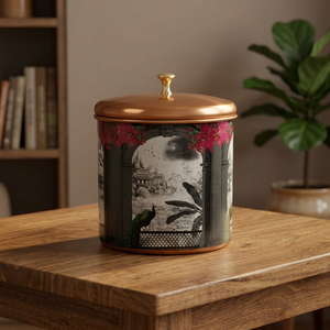 Copper <b>Food</b> Container Round Oriental Design With Lid Printing Pattern Storage <b>Jar</b> - Product Image 6