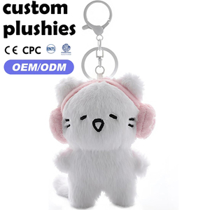 Venta Directa de Fábrica: Llavero de Peluche de Gato Gris Kawaii con Audífonos Negros para Estudiantes - Product Image 3