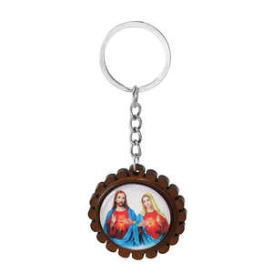 Promotion <span class=keywords><strong>Porte</strong></span>-clés en <span class=keywords><strong>bois</strong></span> durable de haute qualité avec impression UV, personnalisé avec l'image de l'icône de Jésus, <span class=keywords><strong>porte</strong></span>-clés religieux - Product Image 1