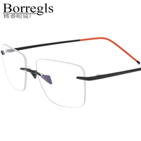 Gafas Borregls con Montura de Titanio sin Aro para Hombre, Diseño de Marca Nuevo 2025, Gafas Cuadradas Ultraligeras para Mujer, Lentes Ópticas 18557