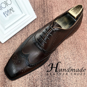 Nouvelles chaussures formelles pour hommes en cuir véritable faites à la main, chaussures Oxford à lacets, chaussures de mariage à lacets pour le marié - Product Image 2