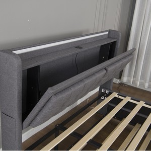 <span class=keywords><strong>Lit</strong></span> rembourré en tissu velours avec éclairage LED, <span class=keywords><strong>lit</strong></span> <span class=keywords><strong>gigogne</strong></span> et rangement - Product Image 4