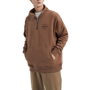 OEM broderie de logo personnalisé éponge française pré-rétrécissement pull décontracté unisexe couleur unie marron demi fermeture éclair premium sweats à capuche pour hommes - Product Image 5