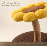 Arbre à chat Tournesol en bois de fruit et panneaux de particules E1, griffoir antidérapant, perchoir fleur en peluche, mobilier pour chat d'intérieur de petite taille, emballé en carton
