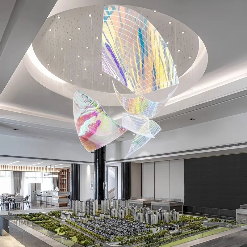 다채로운 아크릴 모래 테이블 샹들리에 맞춤형 엔지니어링 램프 호텔 로비 샹들리에