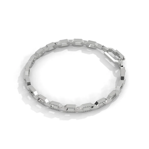 Pulsera Micro Hexa Link en Plata Pulida con Diseño Hexagonal Pavé en Blanco y Negro, Pieza Minimalista de Lujo Unisex - Product Image 3
