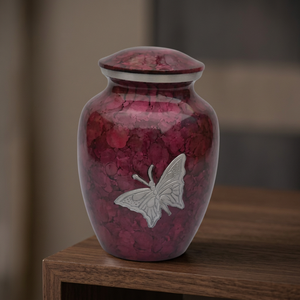 Urna Funeraria Morada Agrietada Decorativa para Cenizas con Banda de Mariposa, Recuerdo Metálico para Mesa Conmemorativa - Artesanía India para el Hogar - Product Image 3