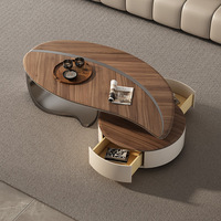 Table basse en bois moderne en forme de feuille avec structure en acier, durable et écologique, meuble de salon