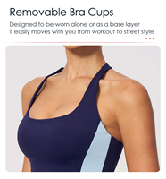 Soutien-gorge de sport personnalisé avec logo, blocs de couleur et coutures, coupe ajustée, respirant, pour le yoga, la course et l'entraînement, débardeur dos nageur OEM/ODM