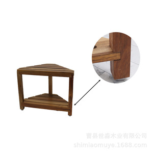 Shi Miao - Tabouret de salle de bain en bois, étagère d'angle à double niveau, en bois massif, imperméable, pour rangement dans les salles de bain - Product Image 3