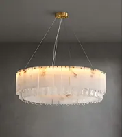 Lustre en or de luxe, double lampe suspendue avec pendentif en marbre d'alabastro naturel, luminaire pour salon, décoration intérieure, lustre en marbre