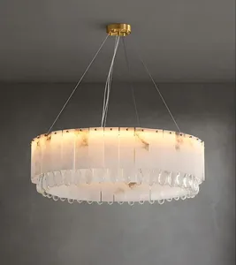 Lustre en or de luxe, double lampe suspendue avec pendentif en marbre d'alabastro naturel, luminaire <span class=keywords><strong>pour</strong></span> salon, décoration intérieure, lustre en marbre - Product Image 2