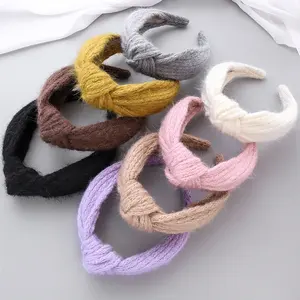 Beautiful Girl Head Wear Wool Vintage Knit Autumn/winter Wide Edge Striped Knot Headband