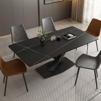 Mobilier de salle à manger Table à manger en ardoise massif avec support en métal X Cross pour 6 places