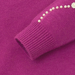 <span class=keywords><strong>Pull</strong></span> en tricot à col rond personnalisé, rose fuchsia, orné de perles irrégulières et de motifs floraux, <span class=keywords><strong>pull</strong></span> en tricot décontracté pour femmes - Product Image 3