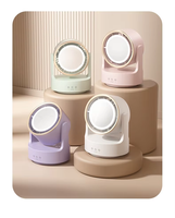 Petit ventilateur électrique portable USB rechargeable à tête oscillante 3D, vent puissant, avec lumière d'appoint pour la maison, le streaming en direct, le camping