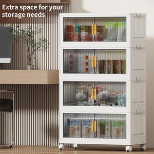 Easy Install PP Folding Clothes <b>Storage</b> Box Office Bedroom Transparent Foldable Double Door 5 Shelf <b>Drawers</b> <b>Storage</b> Cabinet - Product Image 3