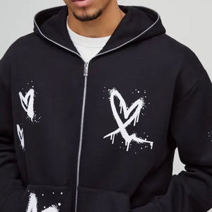 Ensemble de sweat-shirt à capuche surdimensionné à fermeture éclair en forme de cœur, respirant, anti-boulochage, de haute qualité, sur mesure, décontracté, pour hommes - Product Image 3