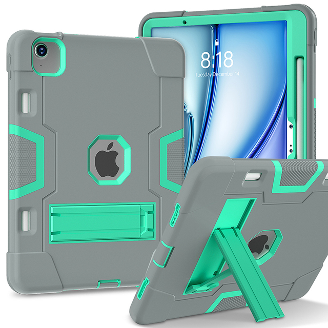 For iPad air 11 2024 2025 2026 Shockproof Rugged Silicone Plastic Colorful Tablet case Built in Kickstand Pencil Slot