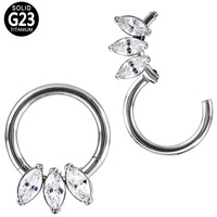 Perhiasan Tindik Titanium ASTM F136 Model Lingkaran Zirkon dengan Hiasan Biji dan 3 Daun Zirkon untuk Wanita, 5pcs