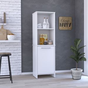 Gabinete de despensa de cocina de una sola puerta blanco moderno DB Eiffel, dos estantes externos y dos interiores para almacenamiento - Product Image 1
