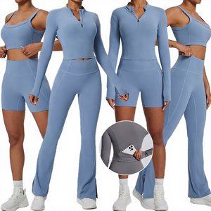 Nouveau style 2025 – Pantalon de yoga évasé taille haute pour femme, effet ventre plat, fermeture éclair unie, doux, coupe cloche avec poches latérales - Product Image 4