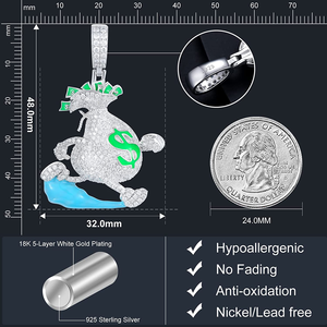 Collar de Plata de Ley 925 con Colgante de Dólar Estadounidense con Incrustaciones de Diamantes Simulados, Estilo Hip Hop, para Hombre - Product Image 3