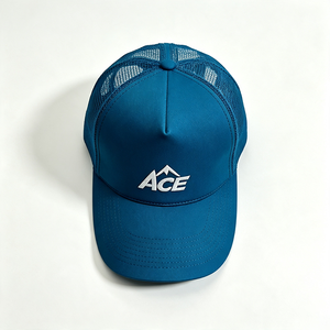High Quality Unisex Trucker Hat 5-Panel Solid Front Panel Canvas Mesh Back <b>Cap</b> 3D <b>Mountain</b> ACE Embroidery Outdoor Sport Custom - Product Image 4