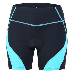 Shorts de cyclisme personnalisés pour femmes, rembourrés, color-block, anti-humidité, avec impression silicone, en Spandex et Polyester, coupe ajustée, longueur courte, pour le vélo - Product Image 2