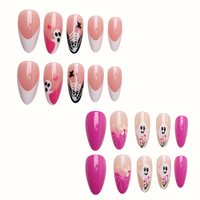24 faux ongles à presser Halloween, forme amande, French manucure, réutilisables, en ABS, motif toile d'araignée fantôme mignon, pour femmes et filles