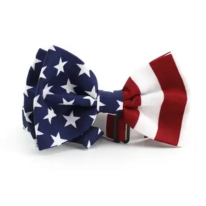 アメリカ国旗ボウタイマイクロファイバー卸売カスタムアメリカ独立記念日赤白ネイビーブルーストライプスターメンズプリントボウタイ