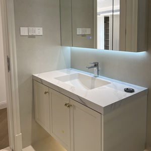 Vanité européenne contemporaine | Panneau encastré élégant en crème vanille - Product Image 5