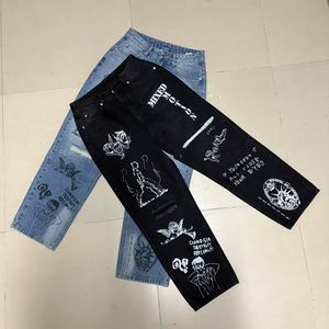 Mixed EMOTIONS Top Quality Luxury Jeans Jeans Vintage Hand Drawn Graffiti Printed Knife Cutting Casual Straight Pants <b>for</b> Men - Product Image 4