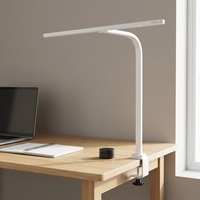 Lampe de bureau LED à bras long rotatif blanc, sans stroboscope, anti-lumière bleue, lampe intelligente pour le bureau, l'ordinateur, l'étude