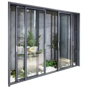 Black Aluminum Alloy Sliding Door Residential Entry Gate With Double Tempered Glass Anti-Corrosion