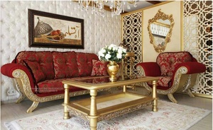 Foshan di alta qualità divano Ottoman Set turco classico stile europeo in legno massiccio oro intaglio in legno vivo velluto tutta la casa - Product Image 2