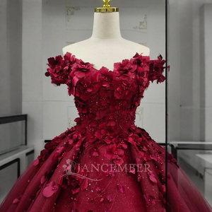 Jancember ANY08 tradicional flor roja perlas vestido de fiesta vestidos de noche hinchados - Product Image 5