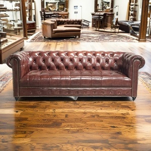 Muebles clásicos de lujo antiguos de estilo americano Salón Cigar Sala VIP Discoteca Bar Sofás de cuero sintético - Product Image 5