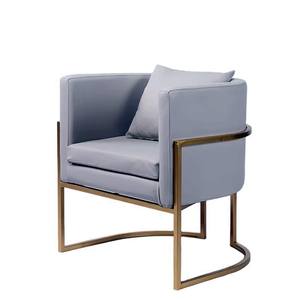 <span class=keywords><strong>Fauteuil</strong></span> inclinable moderne et minimaliste en velours gris avec coussin, pieds dorés, pour petite chambre à coucher - Product Image 1