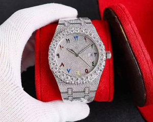 Montre de plongée de luxe de style hip-hop de créateur, sertie de diamants glacés, couleur D VVS, moissanite, chronographe automatique mécanique en laiton, 100 bars - Product Image 3