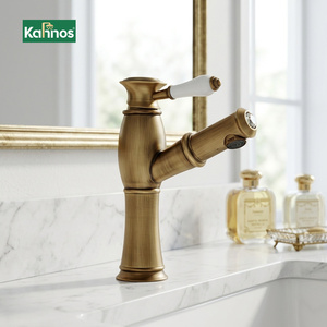 European Retro Brass Polished <b>Deck</b> Mounted Bathroom Faucet Single Handle Basin Tap Antique Design Luxury Bathroom Fixture - Product Image 1