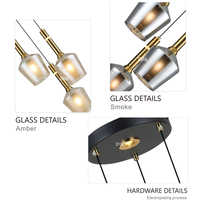 Lustre suspendu en verre postmoderne pour restaurant, design créatif multi-têtes, pour café, table à manger, bar, en verre gris fumé, vente en gros