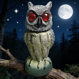 Hibou de chasse réaliste à tête rotative avec son, leurre d'hibou - Répulsif antiparasitaire de jardin, effaroucheur d'oiseaux en plastique PE, style campagnard - Product Image 6