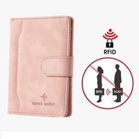 Dompet Passport RFID dengan Gesper Magnetik, Kulit PU Anti Maling, Multifungsi, Tempat Passport Travel, Fashion Couple Logo