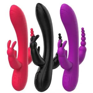 G-spot Anal Triple Stimulating 12 Function Rechargeable Clit Stimulator Rabbit Vibrator Dildo For Women