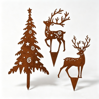 Kit de piquets de jardin en fer rouillé faits à la main avec arbre de Noël pour la décoration de jardin en hiver